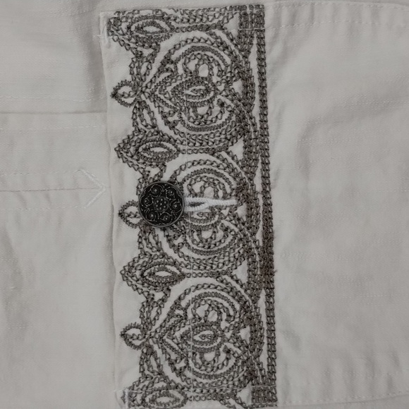 Christopher & Banks blazer jacket large brown embroidered stitching cream large - Picture 6 of 10